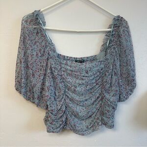 Floral Blue Smocked Women's Top